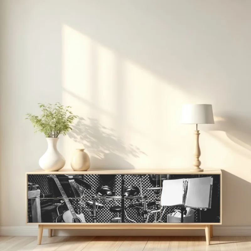 Naklejka repozycjonowalna monochromatyczne studio muzyczne – Wallissimo® Naklejka repozycjonowalna monochromatyczne studio muzyczne – Wallissimo®