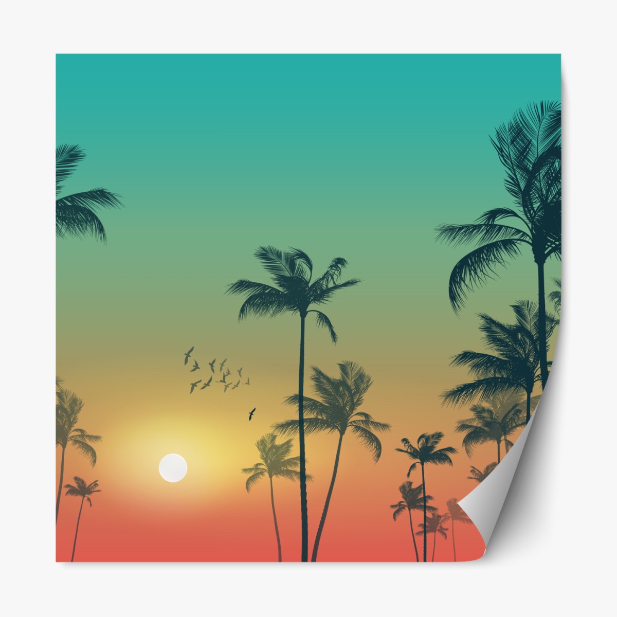 Repositionable sticker tropical sunset palms silhouette