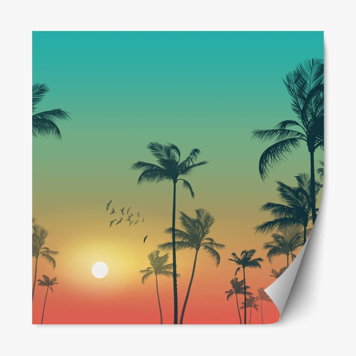 Naklejka repozycjonowalna tropikalny zachód słońca z palmami – Wallissimo® Naklejka repozycjonowalna tropikalny zachód słońca z palmami – Wallissimo®
