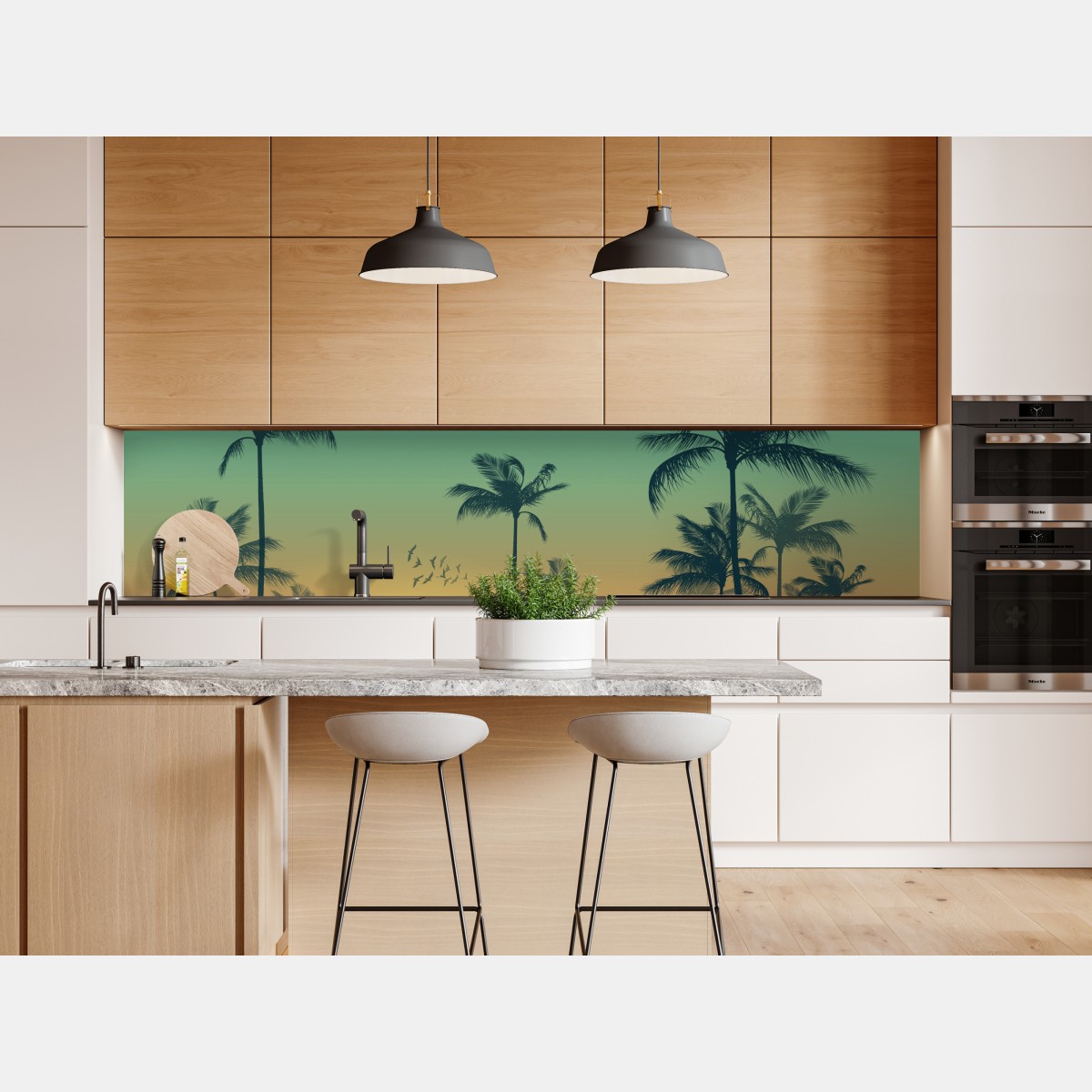 Naklejka repozycjonowalna tropikalny zachód słońca z palmami – Wallissimo® Naklejka repozycjonowalna tropikalny zachód słońca z palmami – Wallissimo®