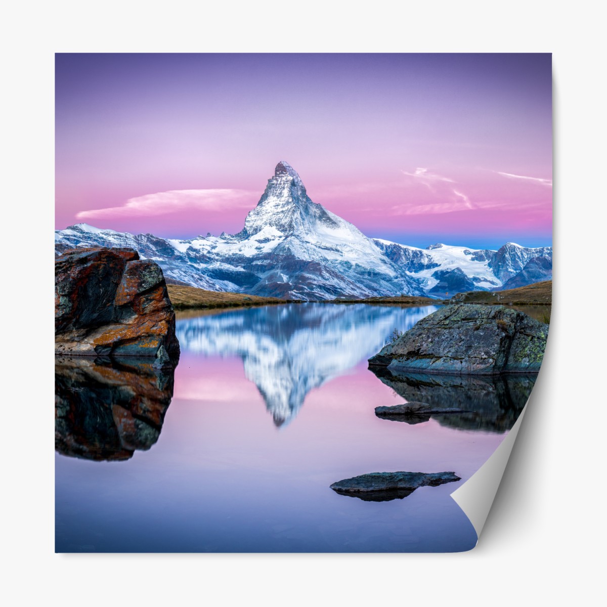 Repositionable sticker majestic alpine peak reflected in tranquil lake