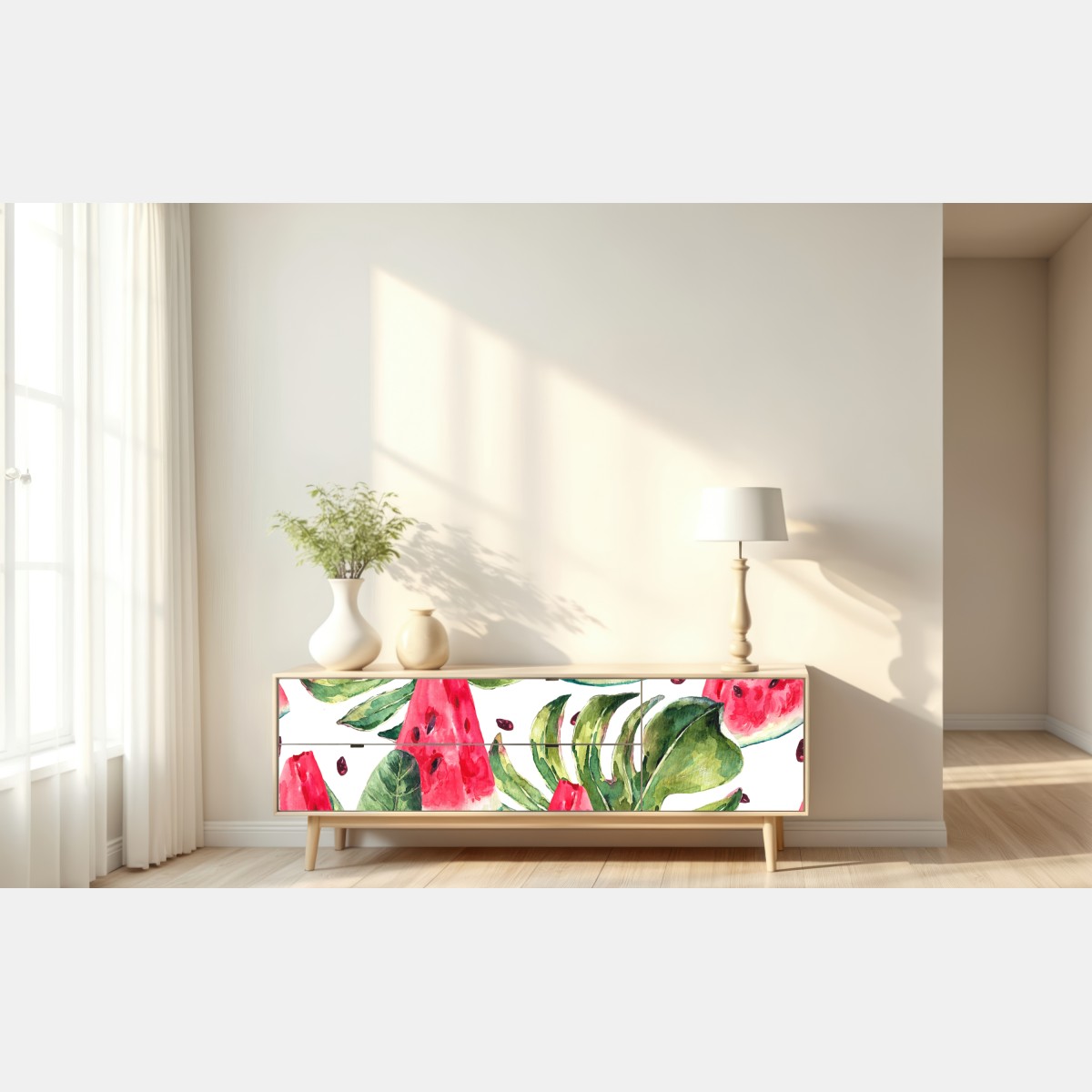 Naklejka repozycjonowalna akwarelowy wzór z arbuzami – Wallissimo® Naklejka repozycjonowalna akwarelowy wzór z arbuzami – Wallissimo®