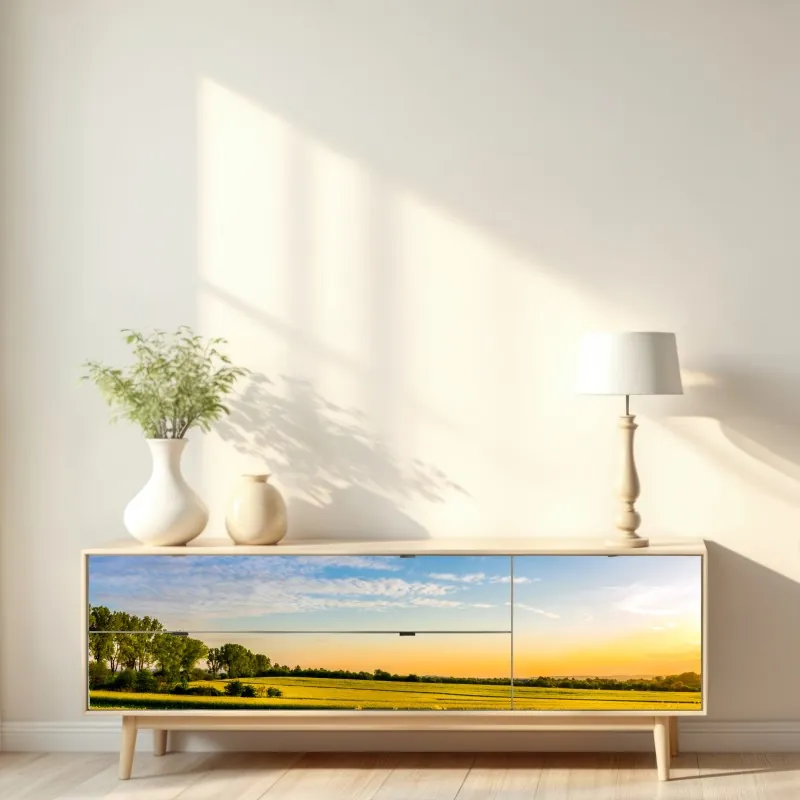 Naklejka repozycjonowalna słoneczne pole rzepaku o zachodzie słońca – Wallissimo® Naklejka repozycjonowalna słoneczne pole rzepaku o zachodzie słońca – Wallissimo®