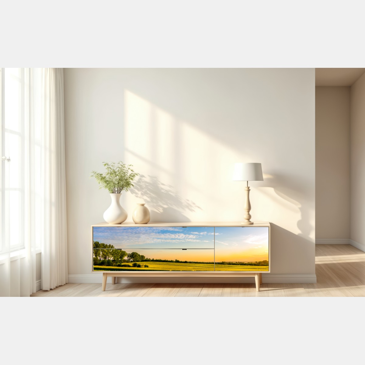 Naklejka repozycjonowalna słoneczne pole rzepaku o zachodzie słońca – Wallissimo® Naklejka repozycjonowalna słoneczne pole rzepaku o zachodzie słońca – Wallissimo®