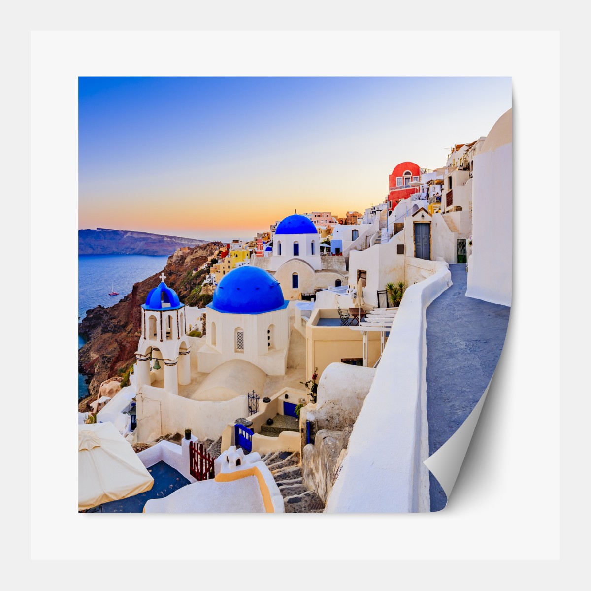 Repositionable sticker Santorini sunset over blue domes