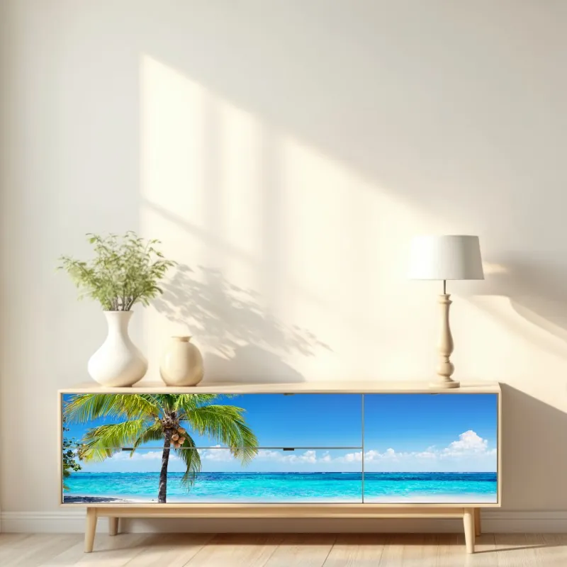 Naklejka repozycjonowalna wzór z muszlami w granacie i beżu – Wallissimo®