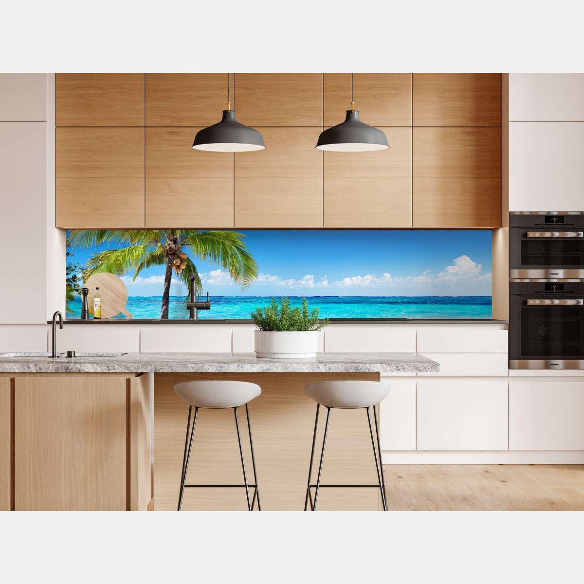 Naklejka repozycjonowalna tropikalna palma na turkusowej plaży – Wallissimo® Naklejka repozycjonowalna tropikalna palma na turkusowej plaży – Wallissimo®