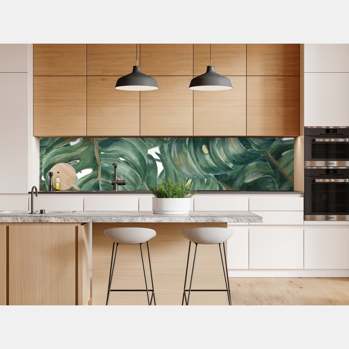 Naklejka repozycjonowalna malowane akwarelą liście monstery – Wallissimo® Naklejka repozycjonowalna malowane akwarelą liście monstery – Wallissimo®