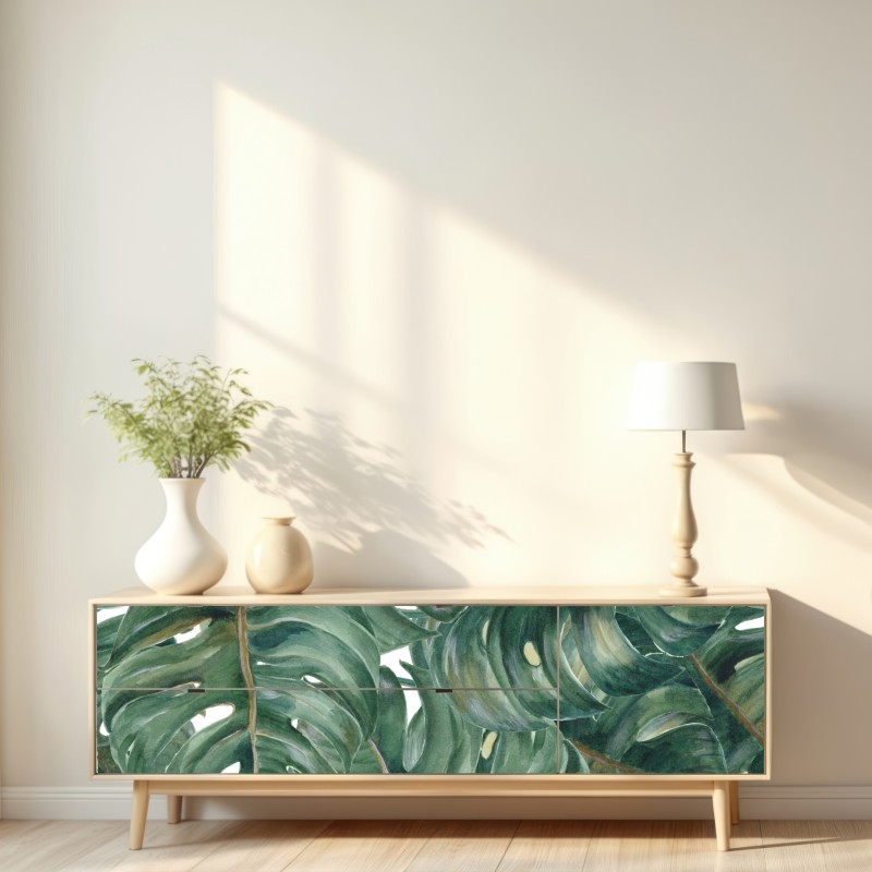 Naklejka repozycjonowalna malowane akwarelą liście monstery – Wallissimo® Naklejka repozycjonowalna malowane akwarelą liście monstery – Wallissimo®