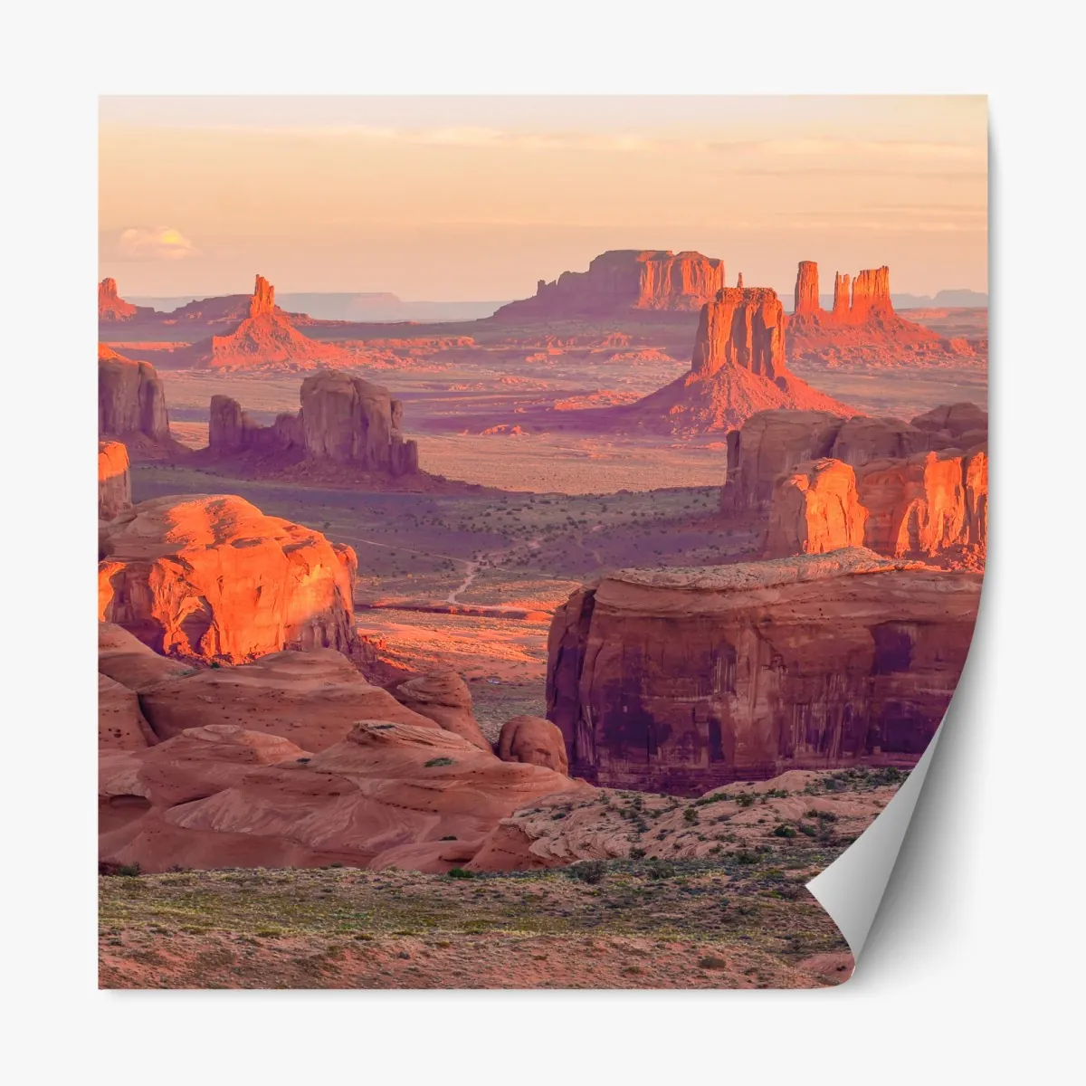 Naklejka repozycjonowalna zachód słońca nad Monument Valley z Hunts Mesa – Wallissimo® Naklejka repozycjonowalna zachód słońca nad Monument Valley z Hunts Mesa – Wallissimo®