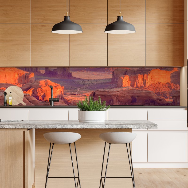 Naklejka repozycjonowalna zachód słońca nad Monument Valley z Hunts Mesa – Wallissimo® Naklejka repozycjonowalna zachód słońca nad Monument Valley z Hunts Mesa – Wallissimo®