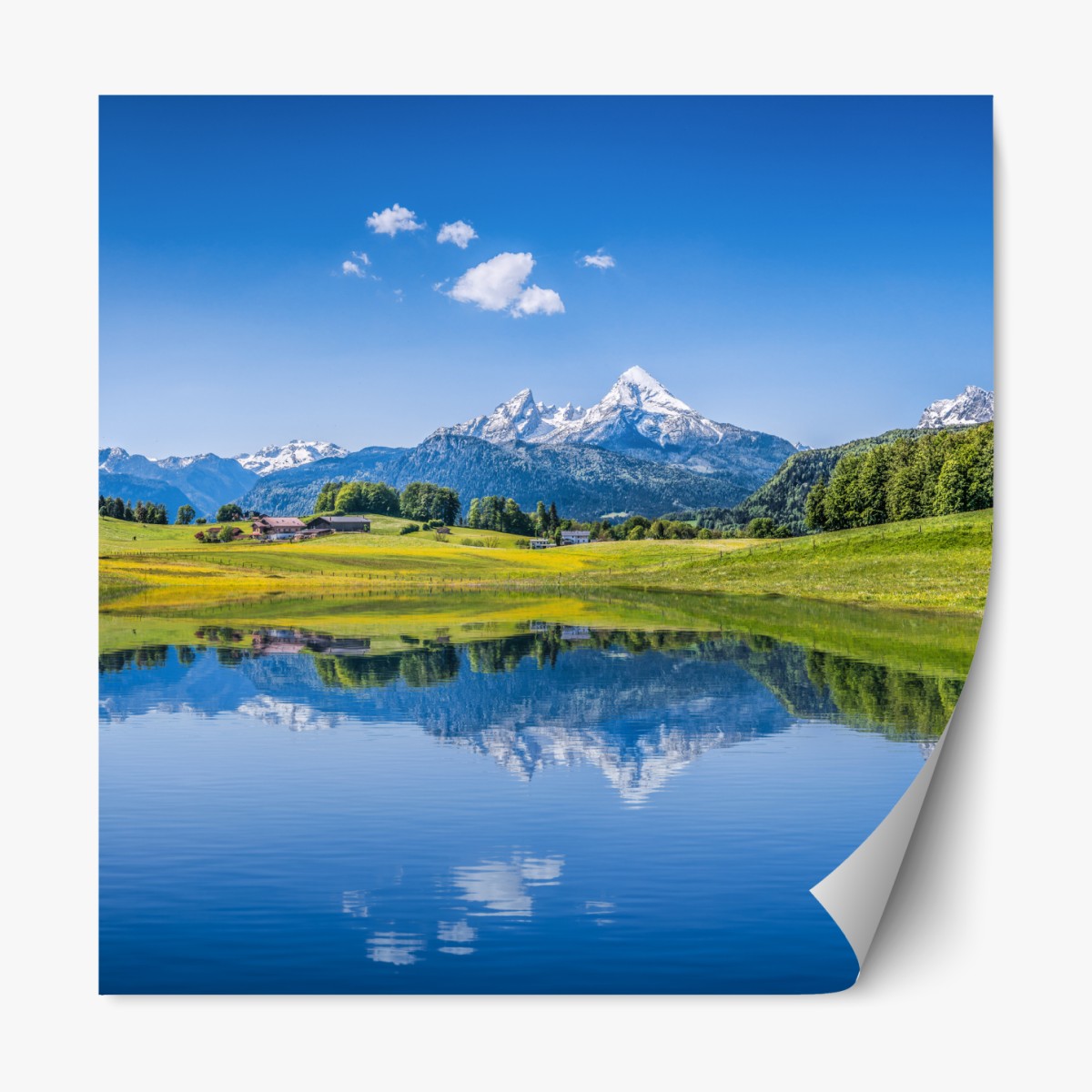 Repositionable sticker alpine mirror: serene mountain reflection