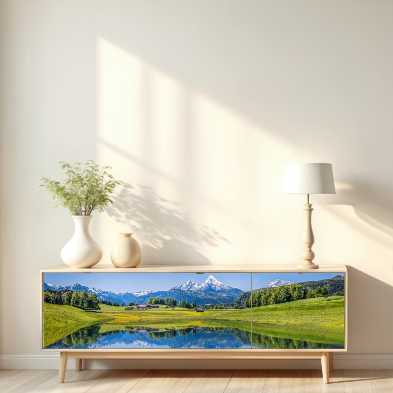 Naklejka repozycjonowalna alpejskie odbicie: spokojny krajobraz górski – Wallissimo® Naklejka repozycjonowalna alpejskie odbicie: spokojny krajobraz górski – Wallissimo®