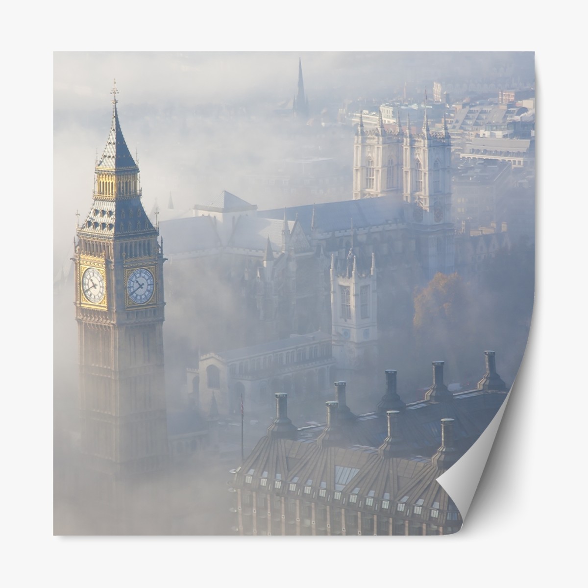 Repositionable sticker foggy aerial view of Big Ben and Palace of Westminster