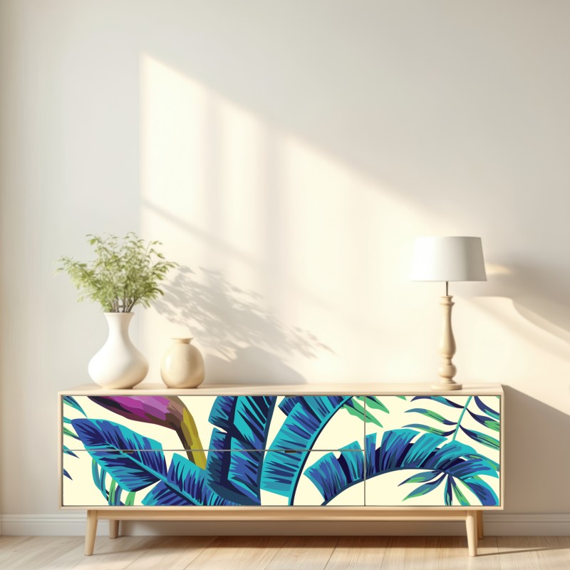 Naklejka repozycjonowalna tropikalne turkusowe liście – Wallissimo® Naklejka repozycjonowalna tropikalne turkusowe liście – Wallissimo®