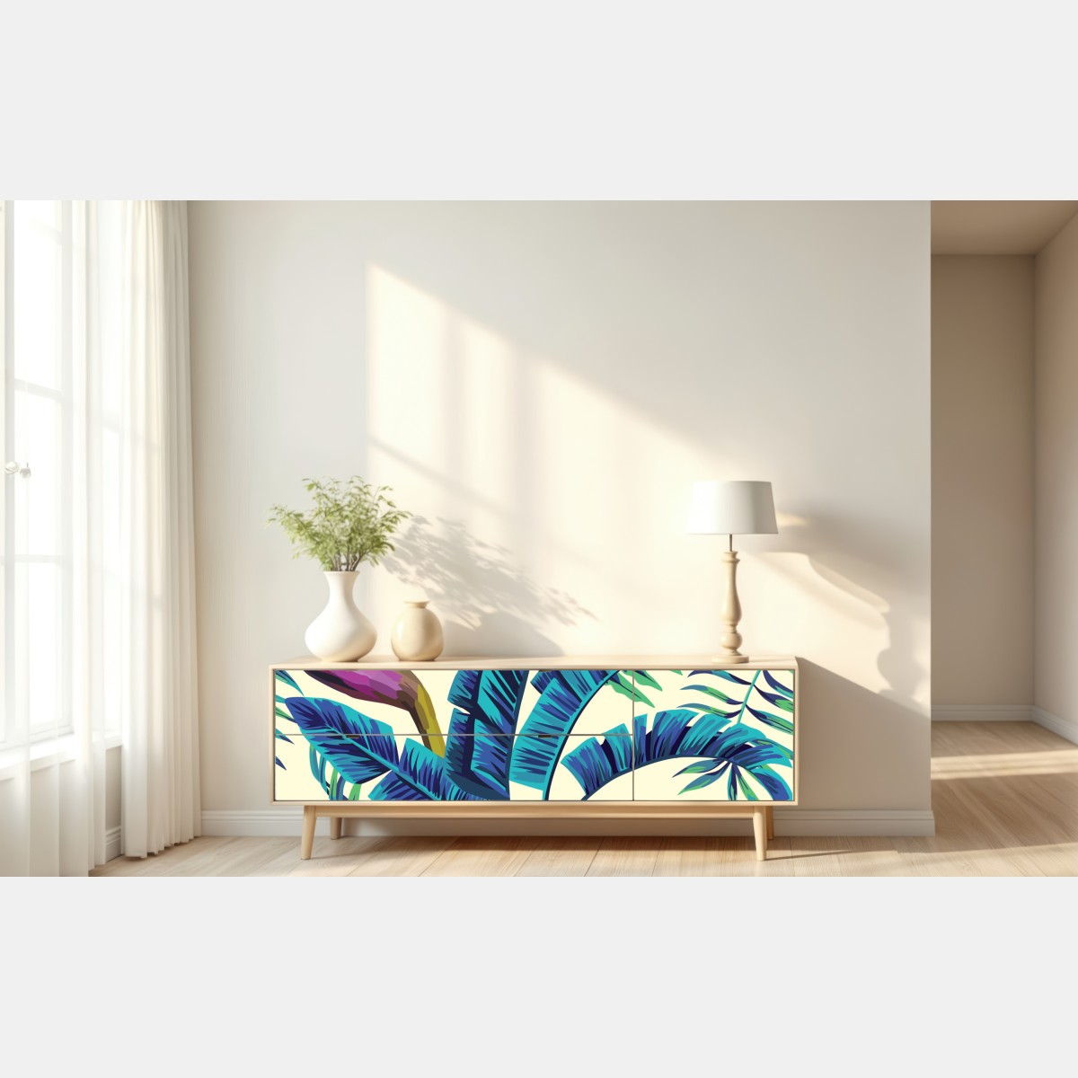 Naklejka repozycjonowalna tropikalne turkusowe liście – Wallissimo® Naklejka repozycjonowalna tropikalne turkusowe liście – Wallissimo®