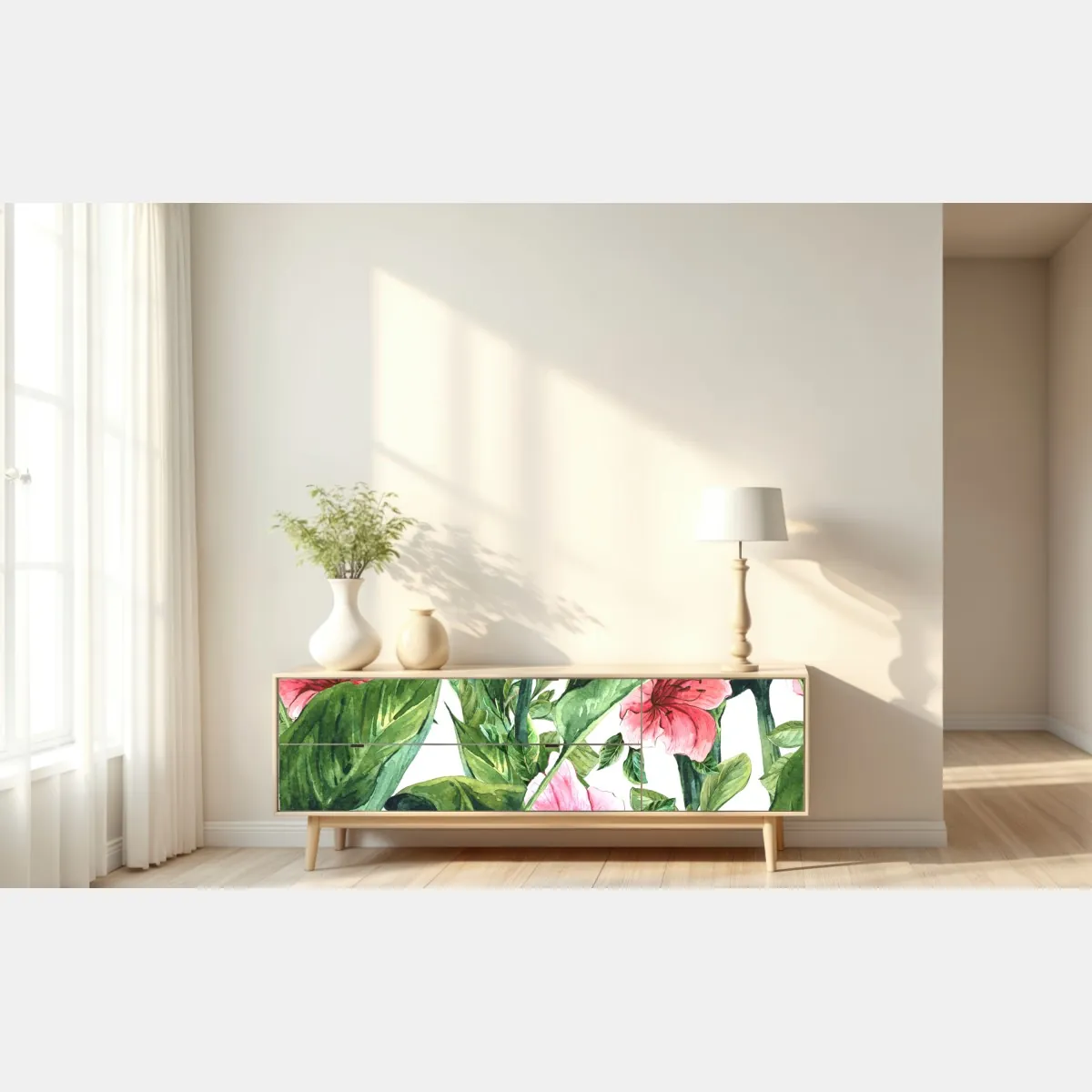 Naklejka repozycjonowalna różowy akwarelowy motyw botaniczny – Wallissimo® Naklejka repozycjonowalna różowy akwarelowy motyw botaniczny – Wallissimo®