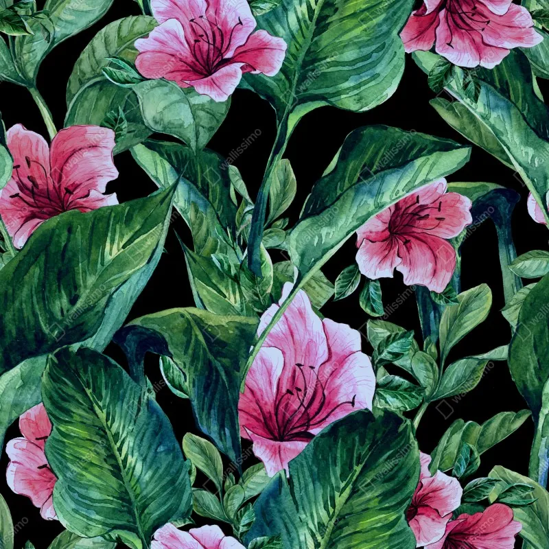 Naklejka repozycjonowalna różowe akwarelowe kwiaty na czarnym tle – Wallissimo® Naklejka repozycjonowalna różowe akwarelowe kwiaty na czarnym tle – Wallissimo®