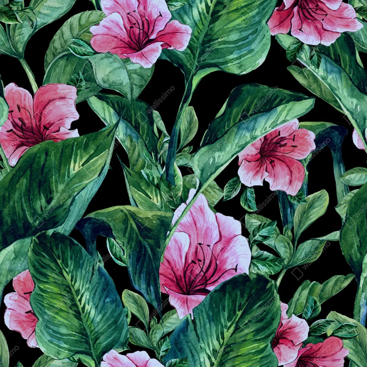 Naklejka repozycjonowalna różowe akwarelowe kwiaty na czarnym tle – Wallissimo® Naklejka repozycjonowalna różowe akwarelowe kwiaty na czarnym tle – Wallissimo®