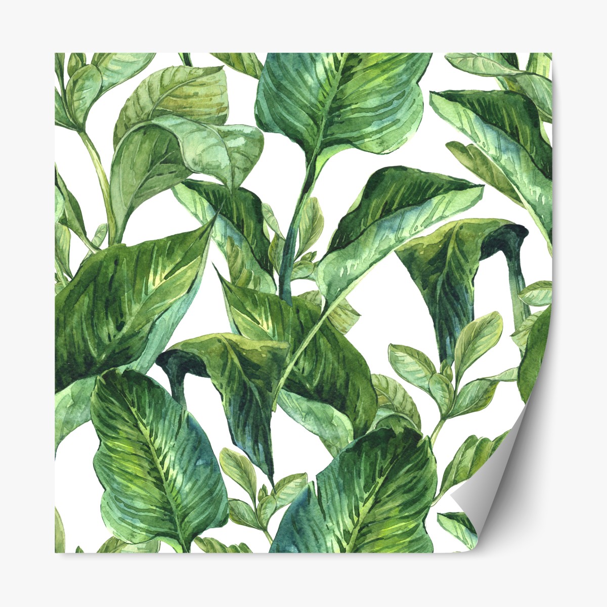 Repositionable sticker lush watercolor tropical leaves pattern
