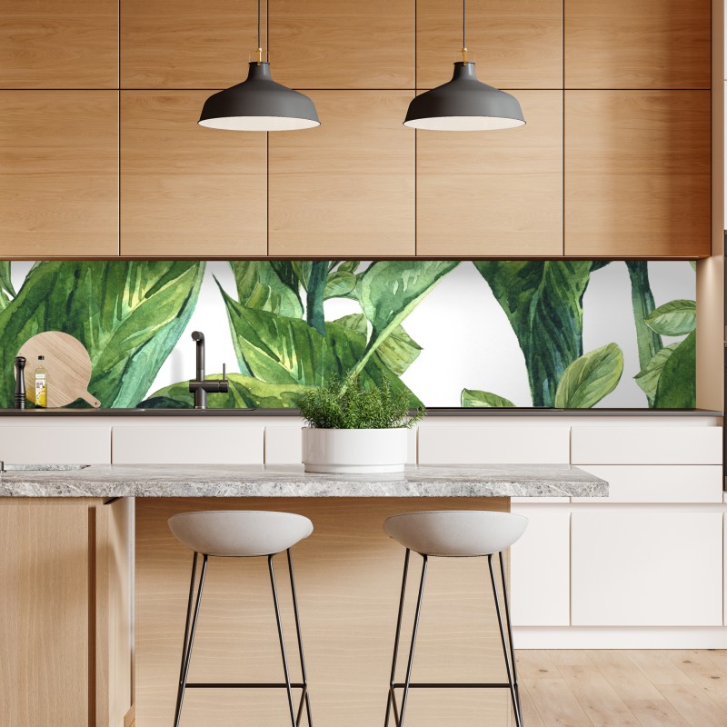 Naklejka repozycjonowalna bujny akwarelowy wzór tropikalnych liści – Wallissimo® Naklejka repozycjonowalna bujny akwarelowy wzór tropikalnych liści – Wallissimo®