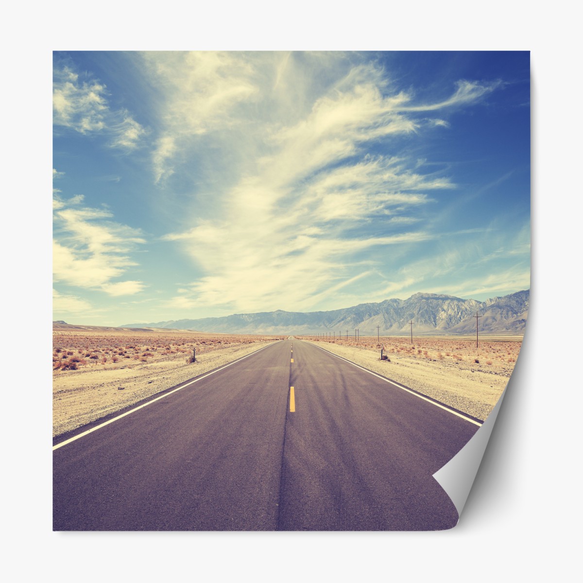 Repositionable sticker vintage country highway under vast sky