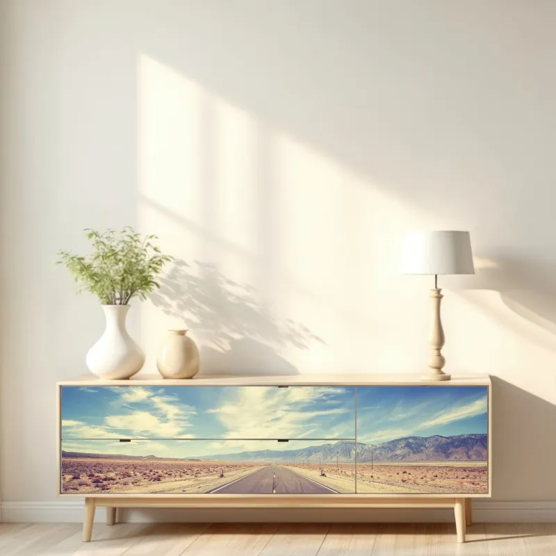 Naklejka repozycjonowalna vintage wiejska droga pod rozległym niebem – Wallissimo® Naklejka repozycjonowalna vintage wiejska droga pod rozległym niebem – Wallissimo®