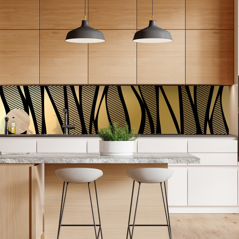 Naklejka repozycjonowalna luksusowy złoty abstrakcyjny wzór fal – Wallissimo® Naklejka repozycjonowalna luksusowy złoty abstrakcyjny wzór fal – Wallissimo®