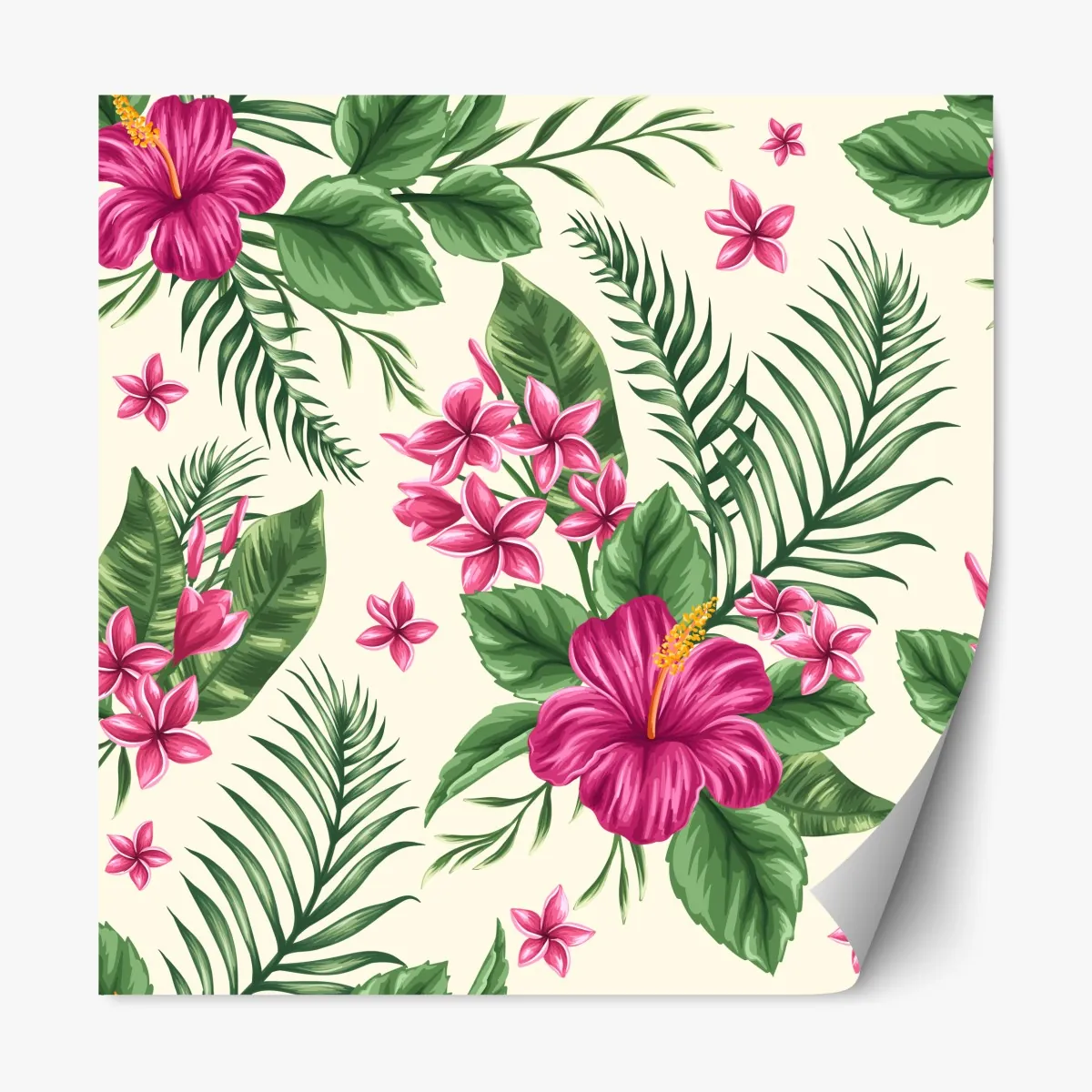 Naklejka repozycjonowalna tropikalny wzór z różowym hibiskusem – Wallissimo® Naklejka repozycjonowalna tropikalny wzór z różowym hibiskusem – Wallissimo®