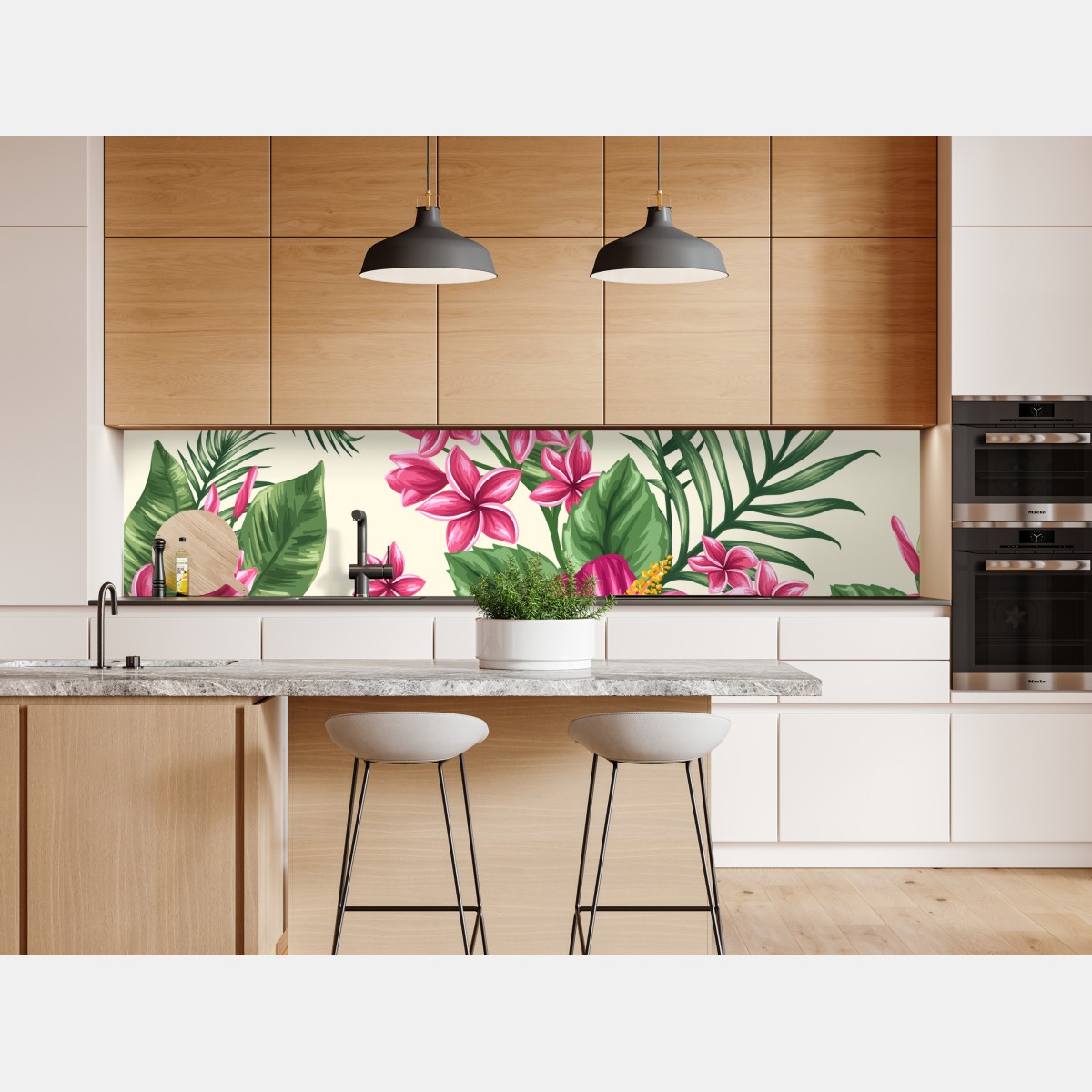 Naklejka repozycjonowalna tropikalny wzór z różowym hibiskusem – Wallissimo® Naklejka repozycjonowalna tropikalny wzór z różowym hibiskusem – Wallissimo®