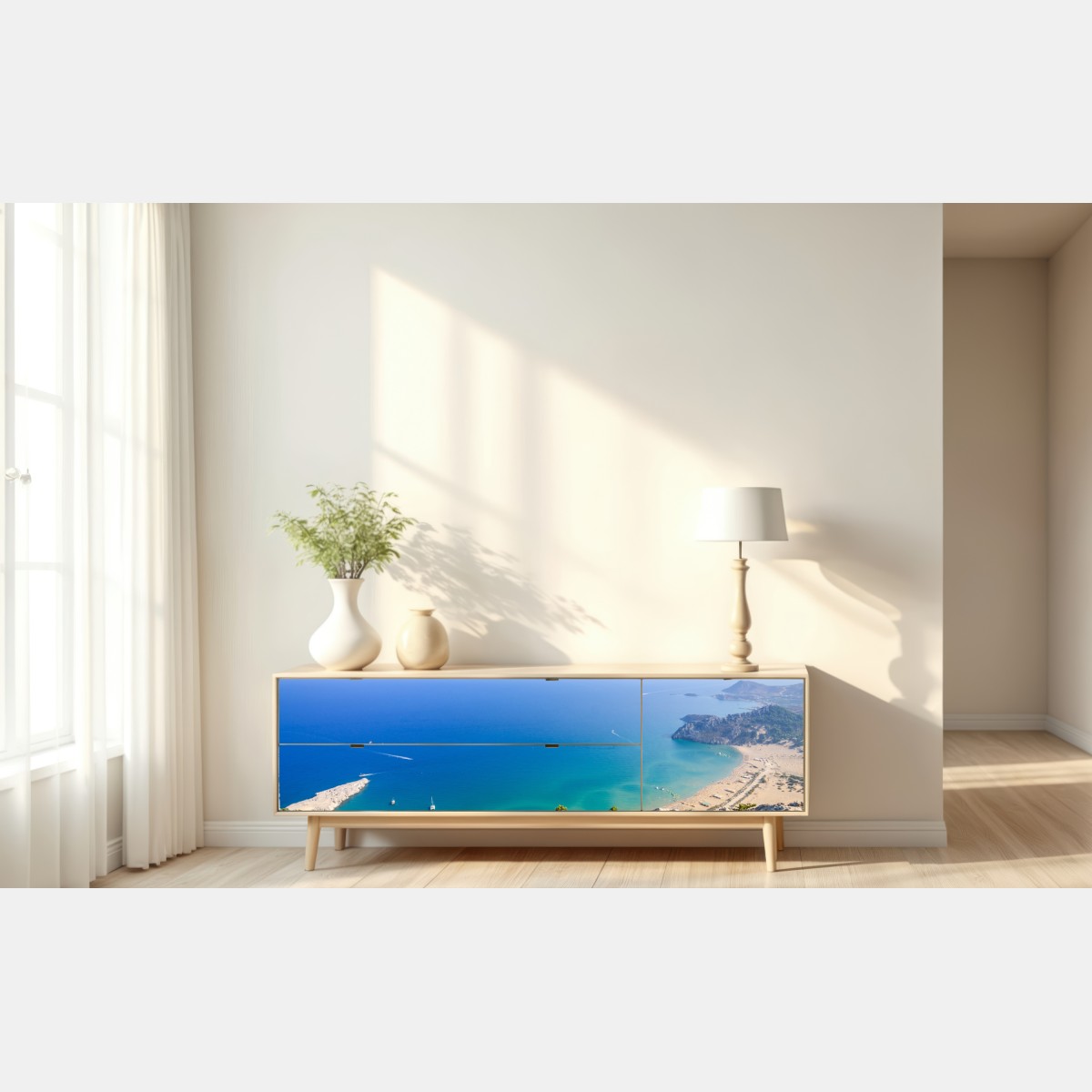 Naklejka repozycjonowalna słoneczna turkusowa zatoka – Wallissimo® Naklejka repozycjonowalna słoneczna turkusowa zatoka – Wallissimo®