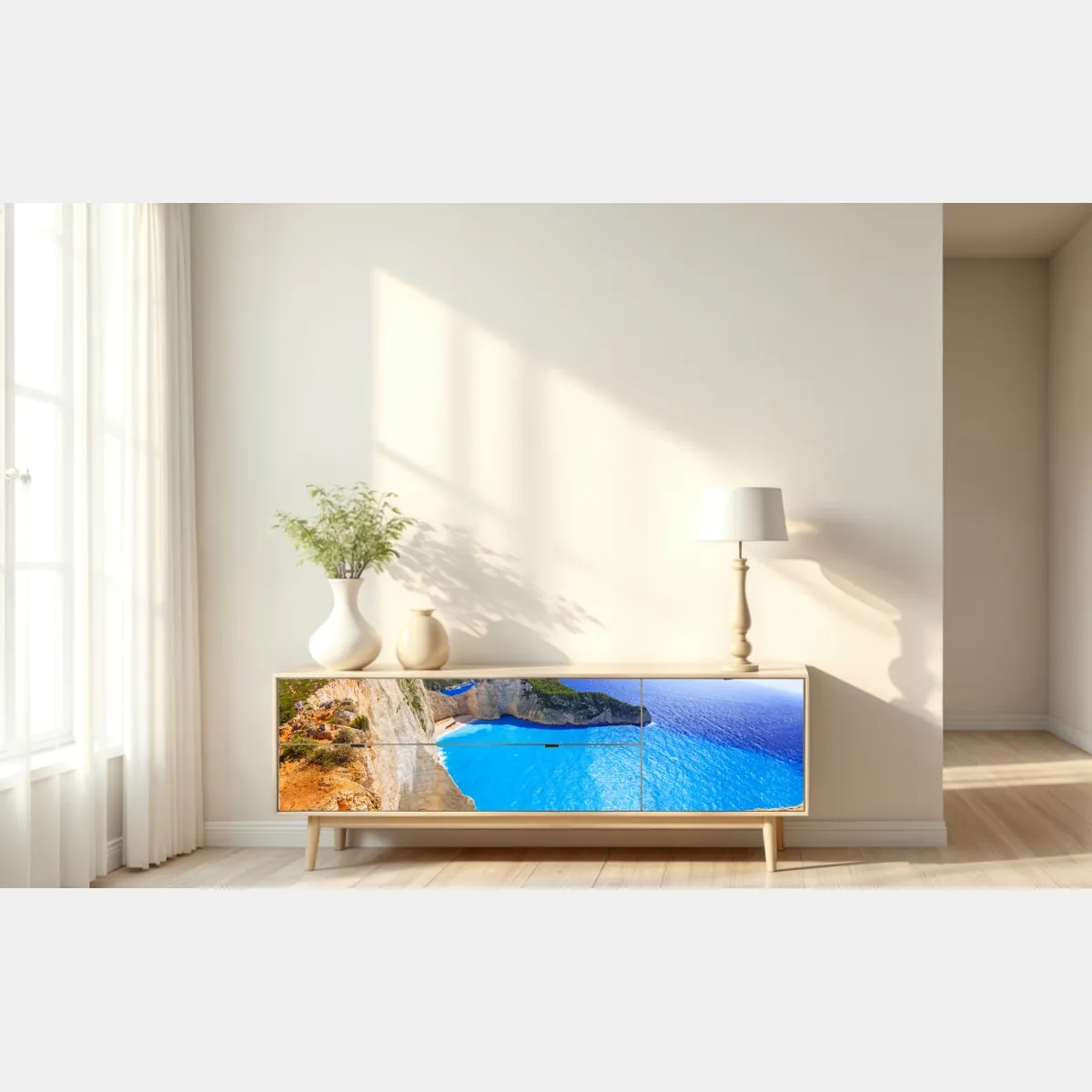 Naklejka repozycjonowalna turkusowa panorama klifu i plaży – Wallissimo® Naklejka repozycjonowalna turkusowa panorama klifu i plaży – Wallissimo®