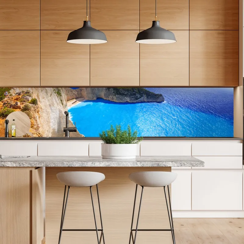 Naklejka repozycjonowalna turkusowa panorama klifu i plaży – Wallissimo® Naklejka repozycjonowalna turkusowa panorama klifu i plaży – Wallissimo®