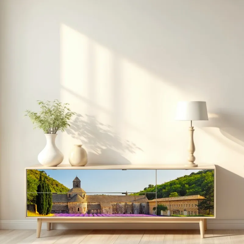 Naklejka repozycjonowalna pola lawendy przy Opactwie Sénanque, Prowansja – Wallissimo® Naklejka repozycjonowalna pola lawendy przy Opactwie Sénanque, Prowansja – Wallissimo®