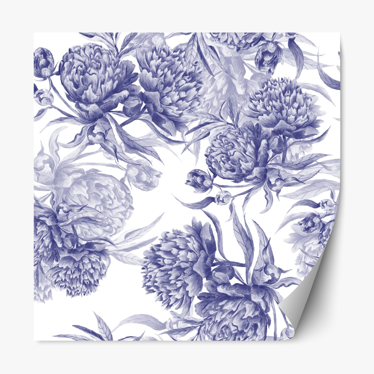 Repositionable sticker blue peony floral pattern