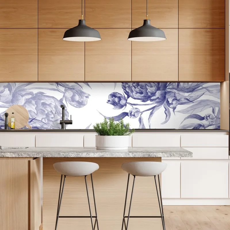 Naklejka repozycjonowalna niebieskie peonie w stylu botanicznym – Wallissimo® Naklejka repozycjonowalna niebieskie peonie w stylu botanicznym – Wallissimo®