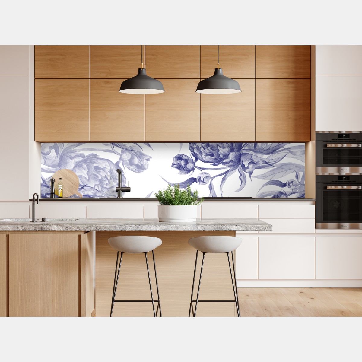 Naklejka repozycjonowalna niebieskie peonie w stylu botanicznym – Wallissimo® Naklejka repozycjonowalna niebieskie peonie w stylu botanicznym – Wallissimo®