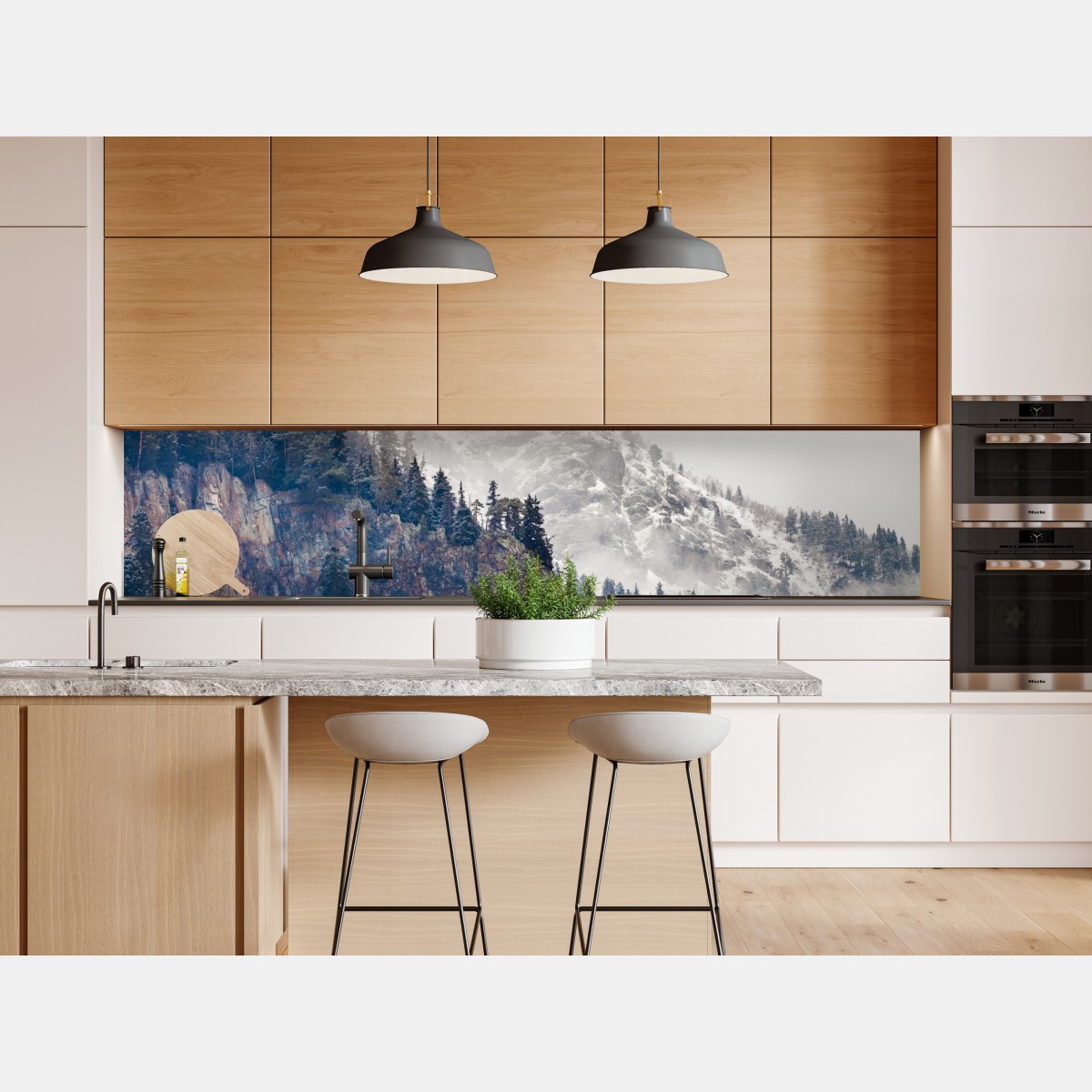 Naklejka repozycjonowalna mglista góra z urwiskiem i sosnowym lasem – Wallissimo® Naklejka repozycjonowalna mglista góra z urwiskiem i sosnowym lasem – Wallissimo®