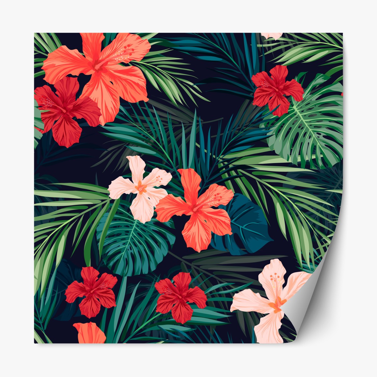 Repositionable sticker tropical hibiscus botanical pattern