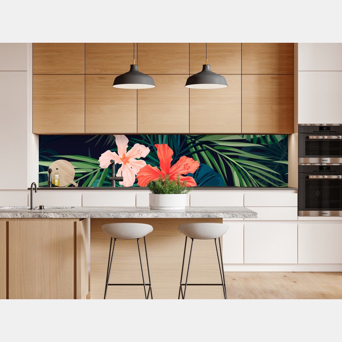 Naklejka repozycjonowalna tropikalny wzór z hibiskusem – Wallissimo® Naklejka repozycjonowalna tropikalny wzór z hibiskusem – Wallissimo®