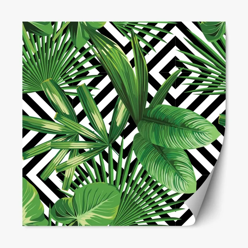 Naklejka repozycjonowalna tropikalne liście z geometrycznym wzorem