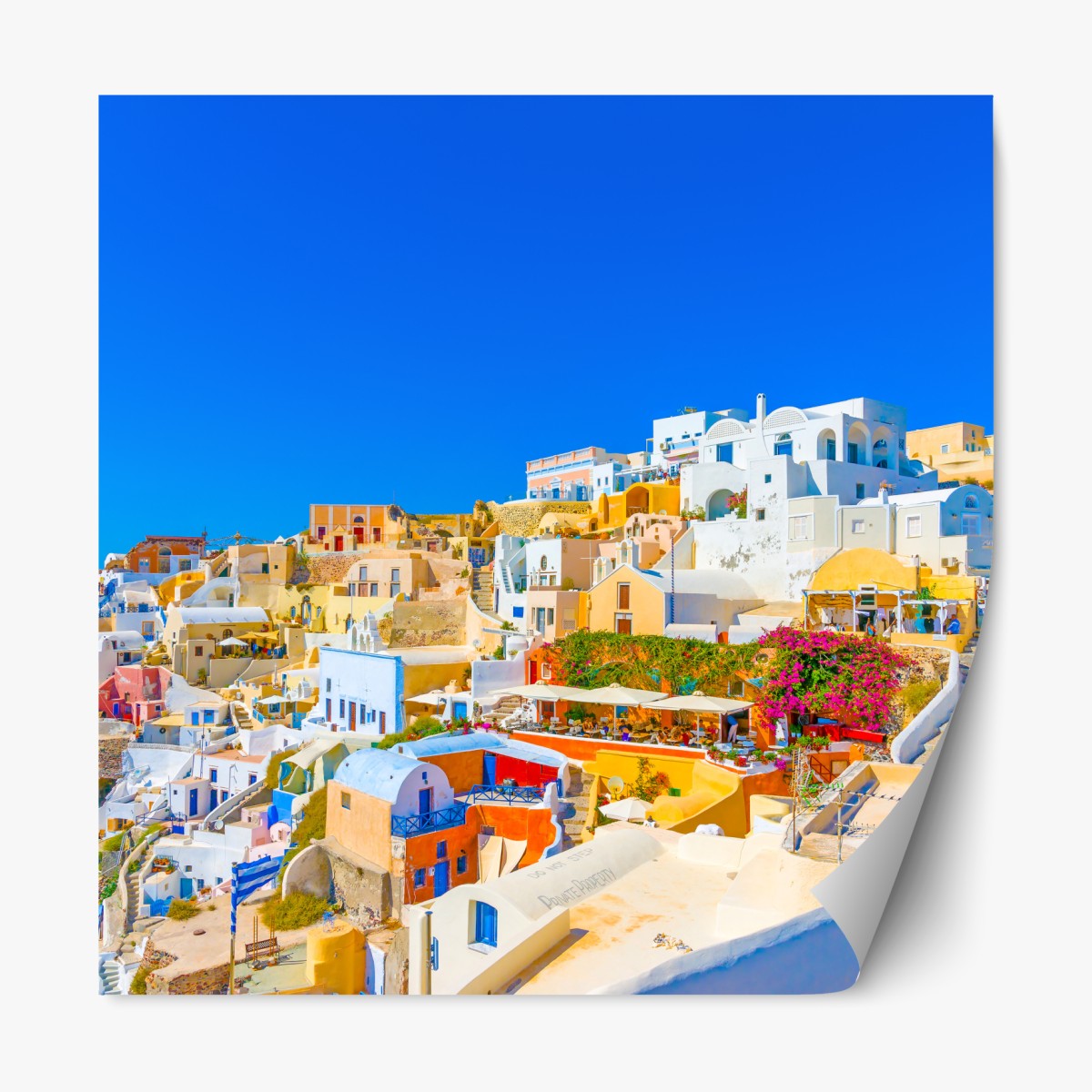 Repositionable sticker sunlit Oia village, Santorini