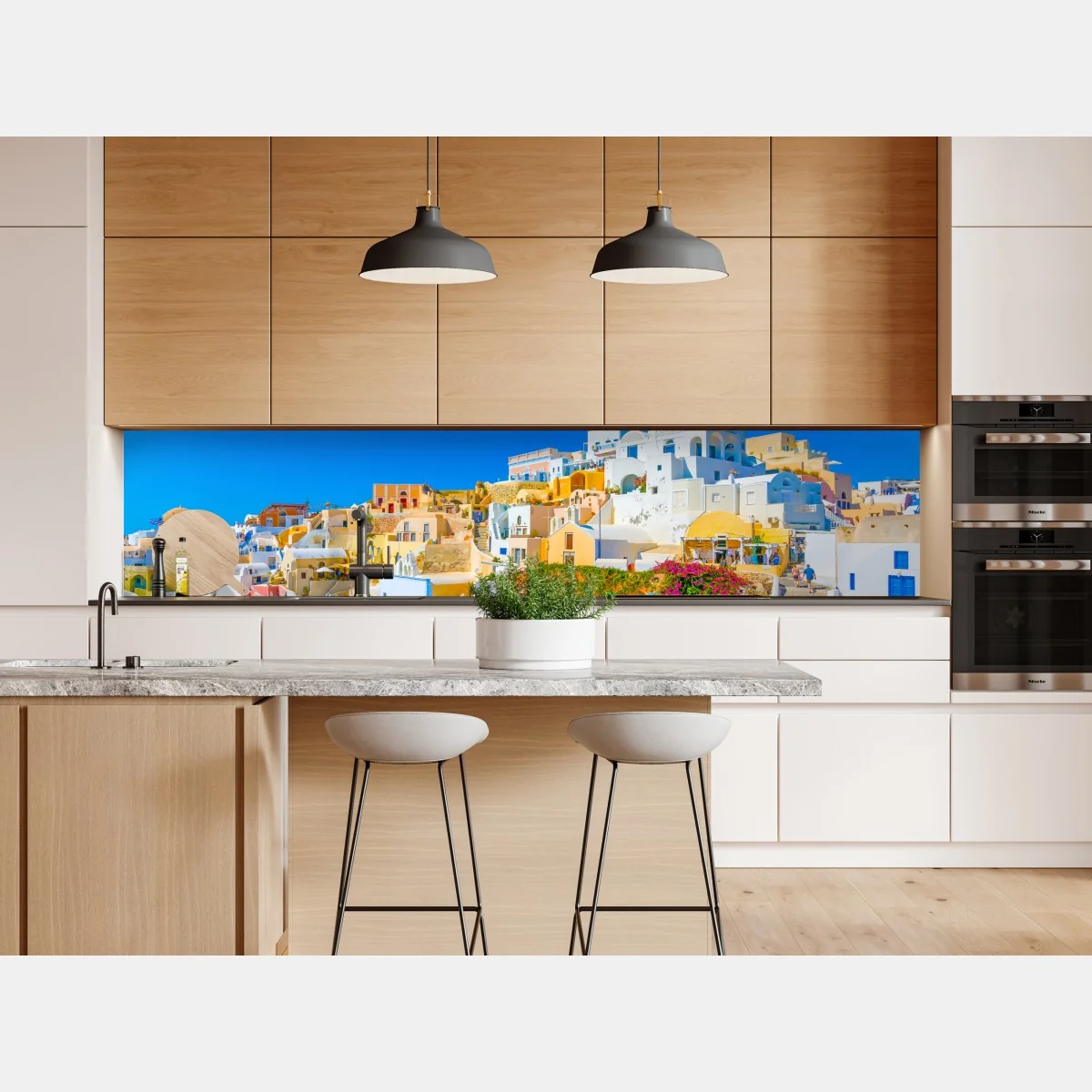 Naklejka repozycjonowalna słoneczna wioska Oia, Santorini – Wallissimo® Naklejka repozycjonowalna słoneczna wioska Oia, Santorini – Wallissimo®