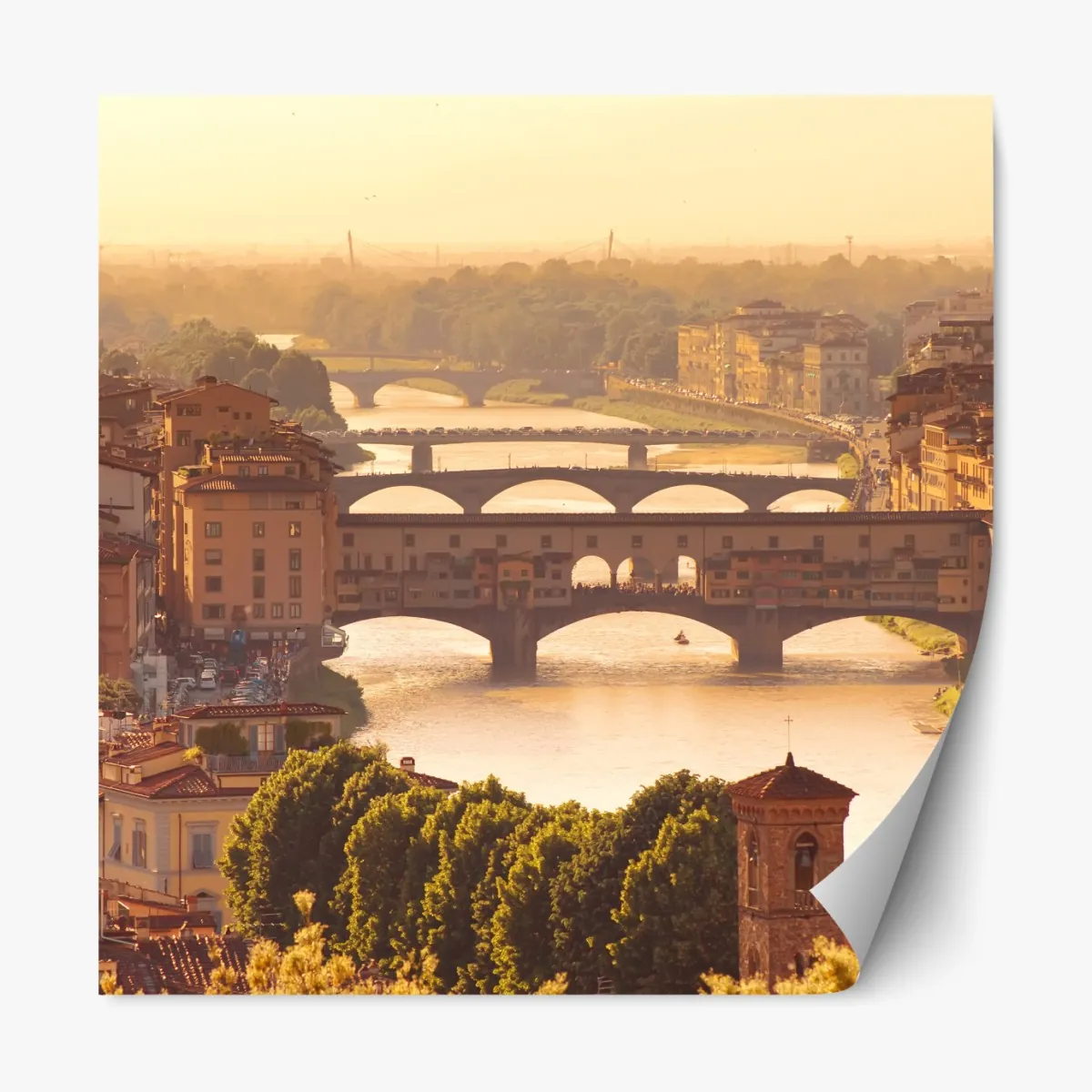 Naklejka repozycjonowalna złoty zachód słońca nad Ponte Vecchio, Florencja – Wallissimo® Naklejka repozycjonowalna złoty zachód słońca nad Ponte Vecchio, Florencja – Wallissimo®