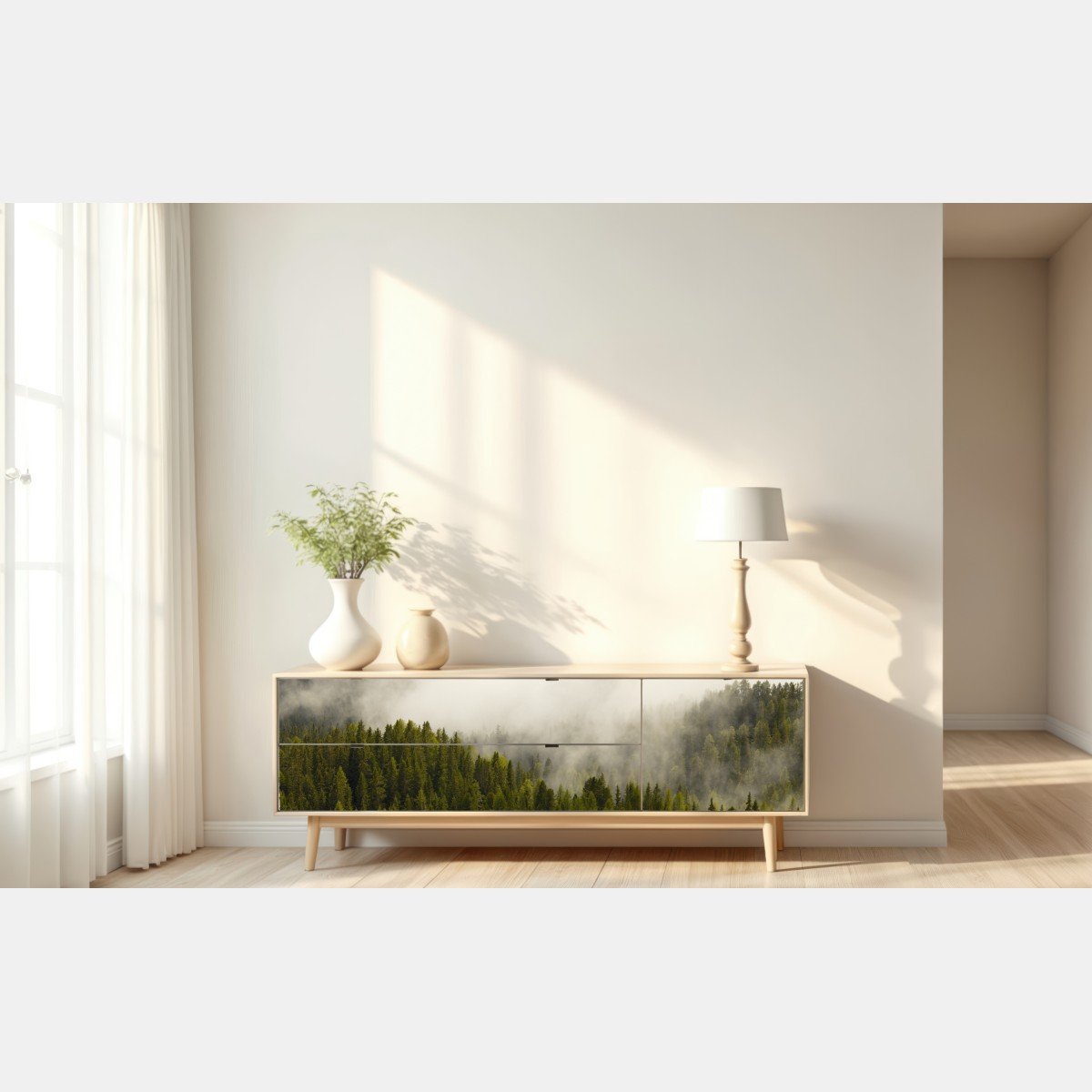 Naklejka repozycjonowalna mglisty las iglasty – Wallissimo® Naklejka repozycjonowalna mglisty las iglasty – Wallissimo®