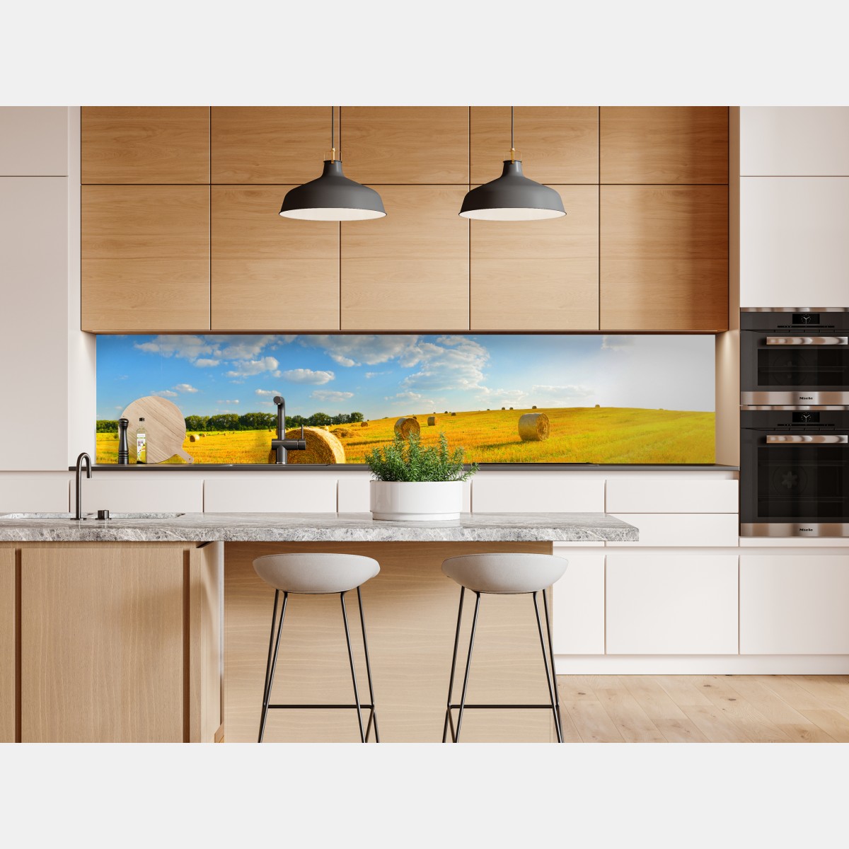 Naklejka repozycjonowalna złote pole siana pod błękitnym niebem – Wallissimo® Naklejka repozycjonowalna złote pole siana pod błękitnym niebem – Wallissimo®