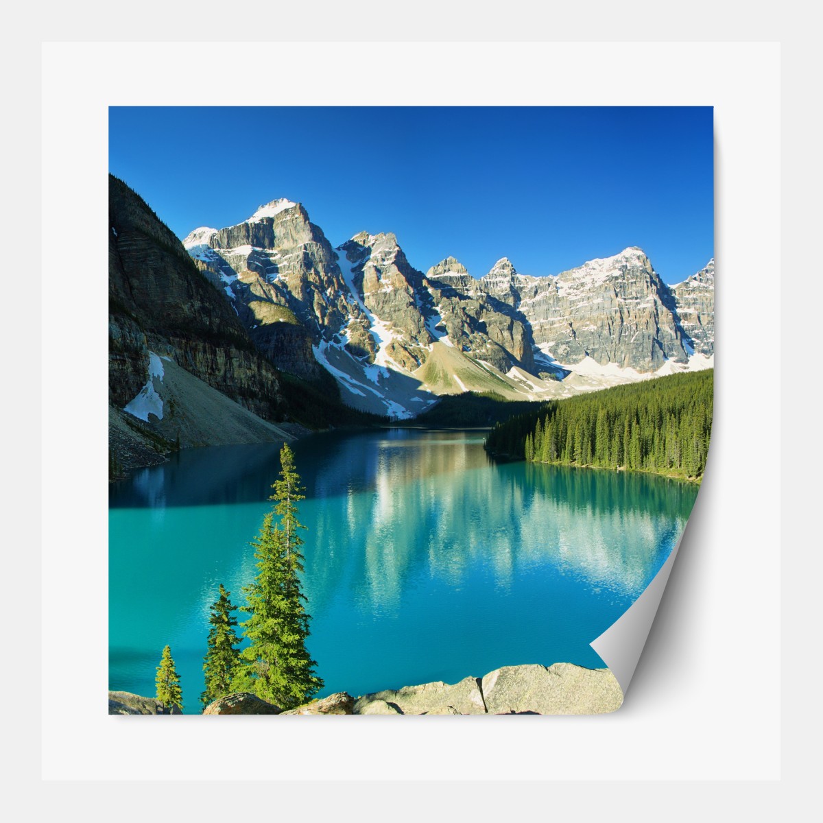 Repositionable sticker tranquil turquoise mountain lake panorama