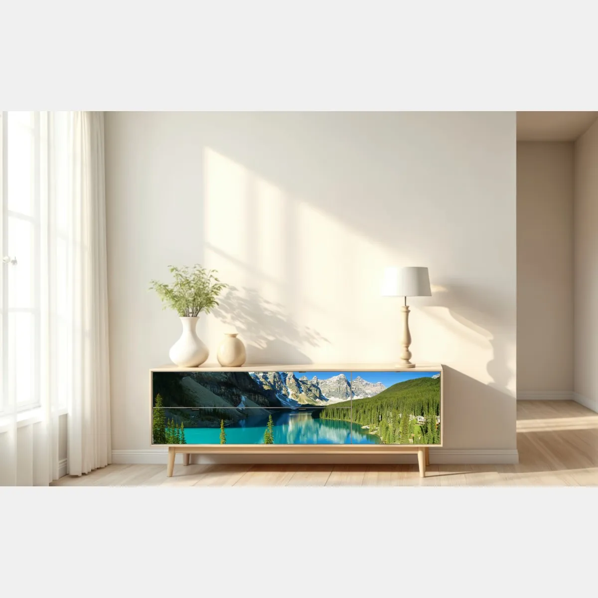 Naklejka repozycjonowalna spokojne turkusowe jezioro w górach – Wallissimo® Naklejka repozycjonowalna spokojne turkusowe jezioro w górach – Wallissimo®