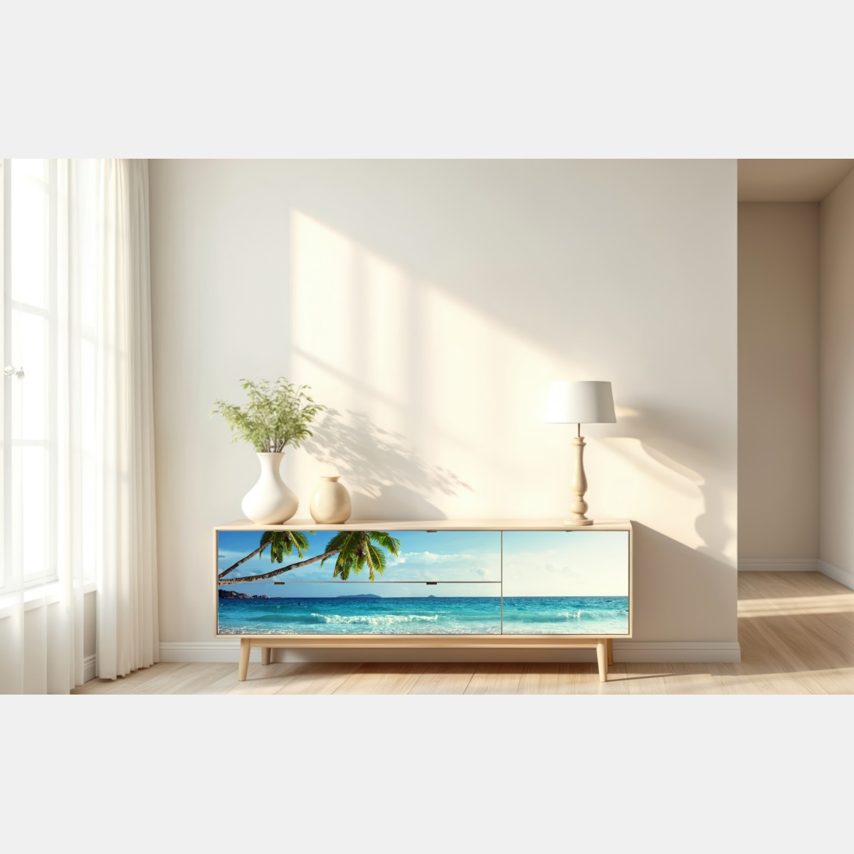 Naklejka repozycjonowalna tropikalna plaża na Karaibach o zachodzie słońca – Wallissimo® Naklejka repozycjonowalna tropikalna plaża na Karaibach o zachodzie słońca – Wallissimo®