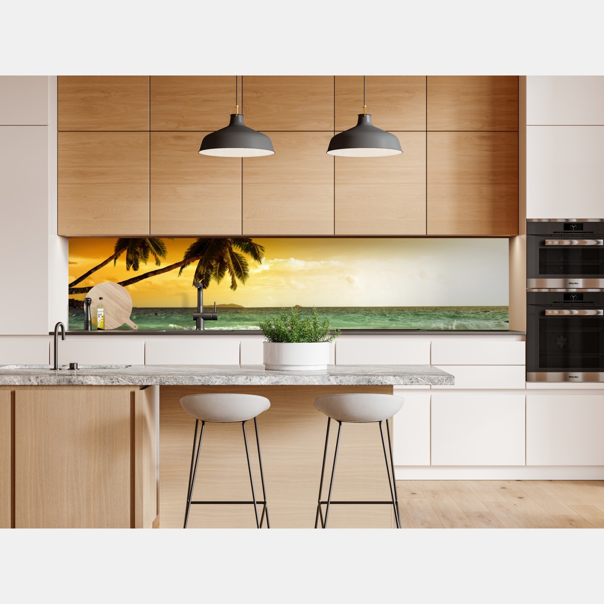 Naklejka repozycjonowalna plaża przy zachodzie słońca na Karaibach z palmami – Wallissimo® Naklejka repozycjonowalna plaża przy zachodzie słońca na Karaibach z palmami – Wallissimo®